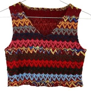 Cropped Sweater Vest Zigzag Multicolor Stripe Top Women's Size S